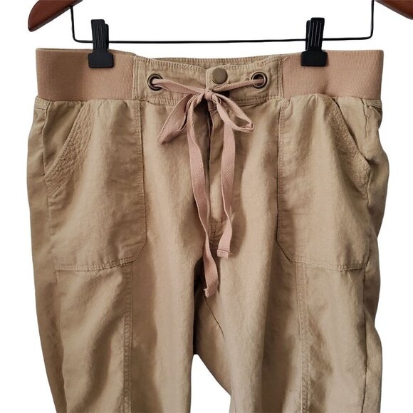 𝅺ashley Stewart Linen Blend Tan Drawstring Elastic Waist Capri Pants Size 12 - Picture 3 of 8